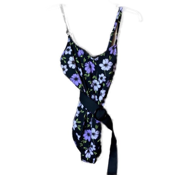 Miracle Brands Floral Belt One Piece Swimsuit Sz M - Picture 4 of 8